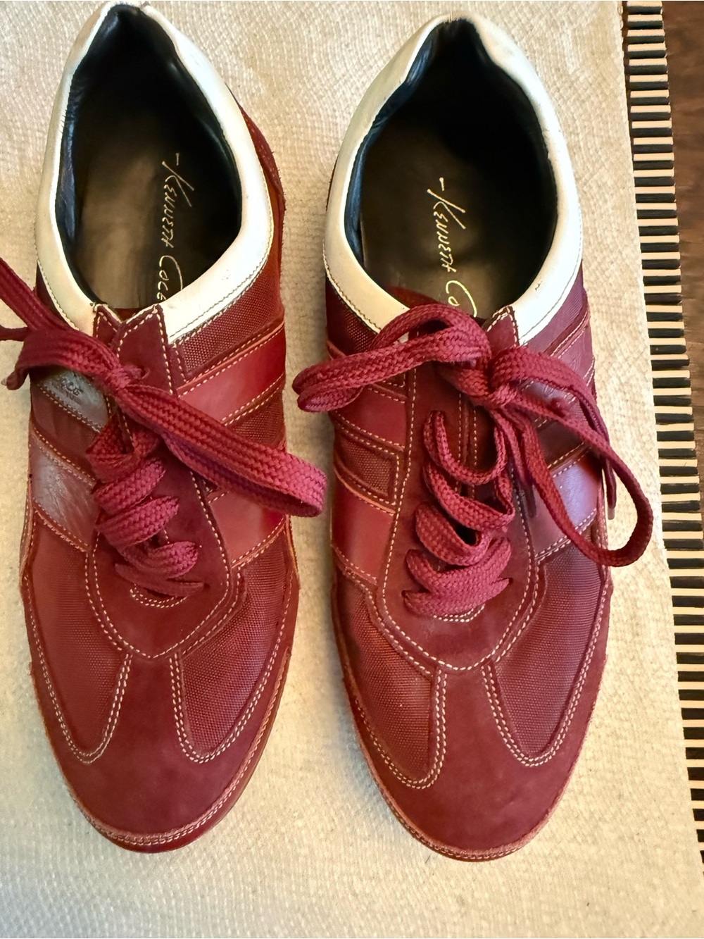 Kenneth Cole Ne York Red Leather and Canvas Sneakers Size 7